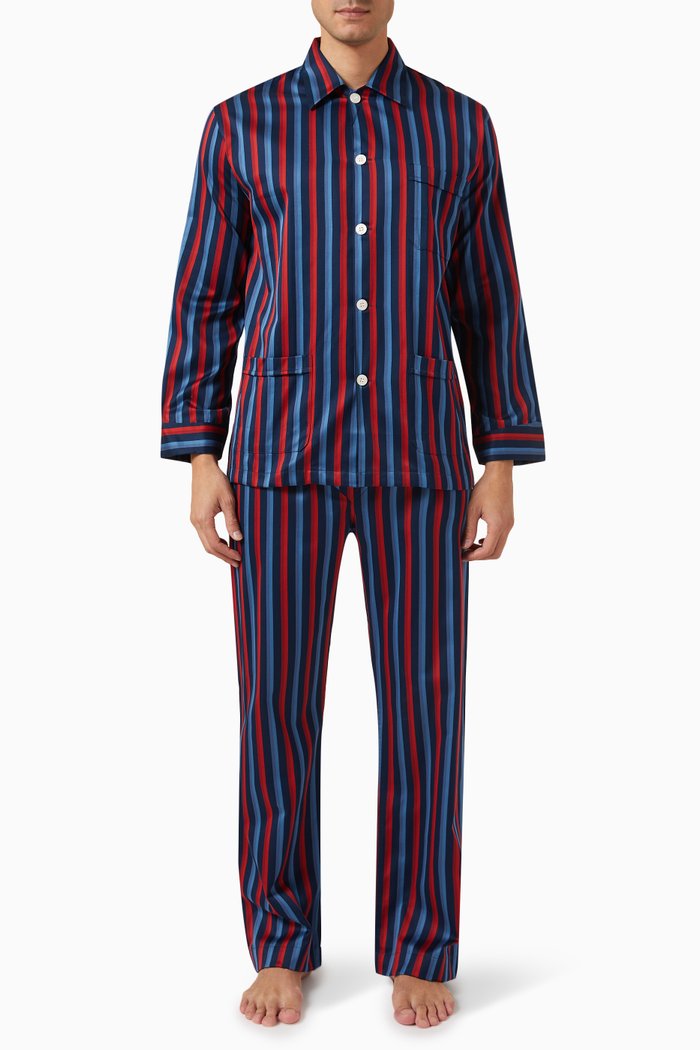 

Wellington 55 Striped Pyjama Set in Cotton-satin, Multicolour