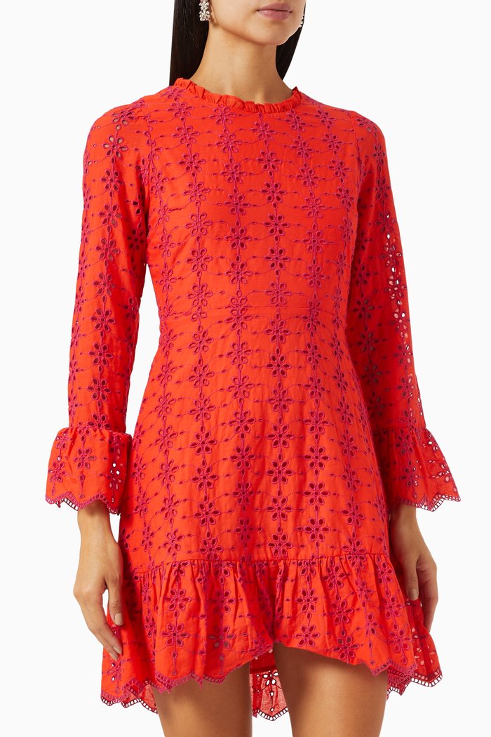 

Broderie Sisi Mini Dress in Cotton, Red