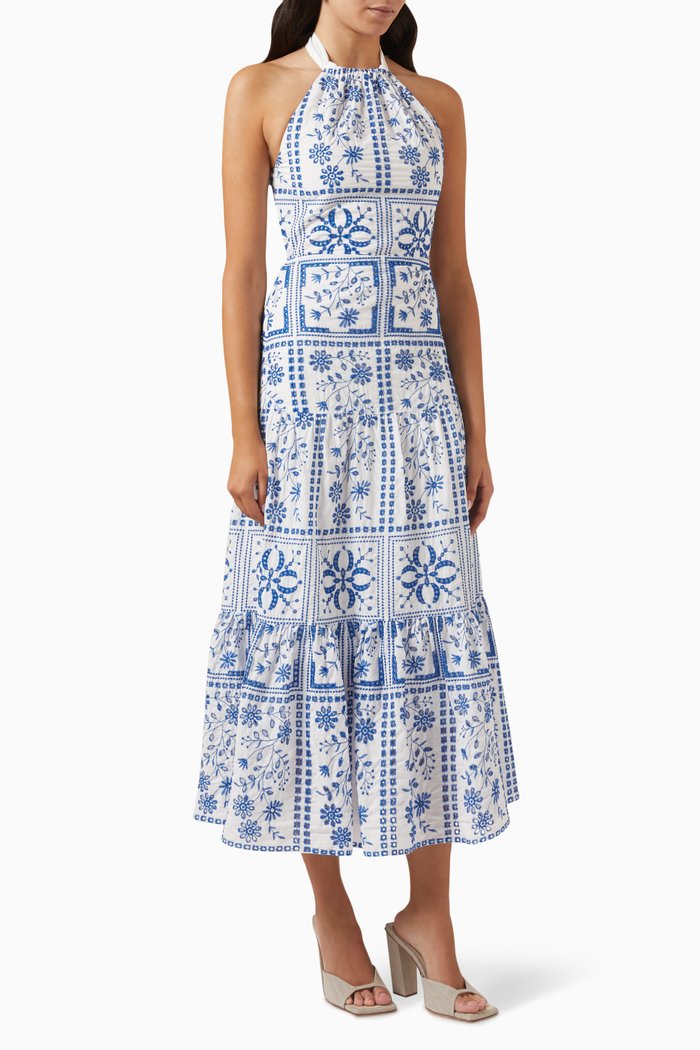 

Hayden Tile Eyelet Mini Dress in Cotton, Blue