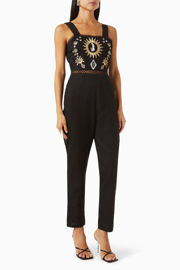 Leopard Sun Jumpsuit in Cotton, Black