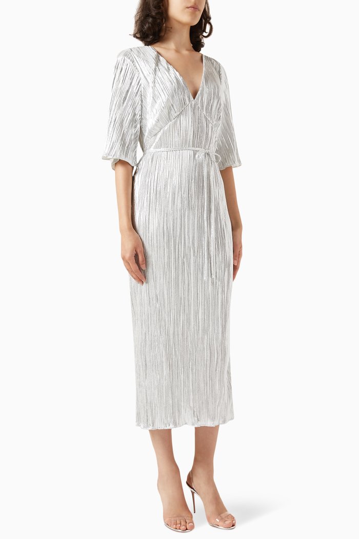 

Plisse Midi Dress, Silver