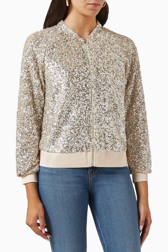 

Sequin Bomber Jacket, Silver