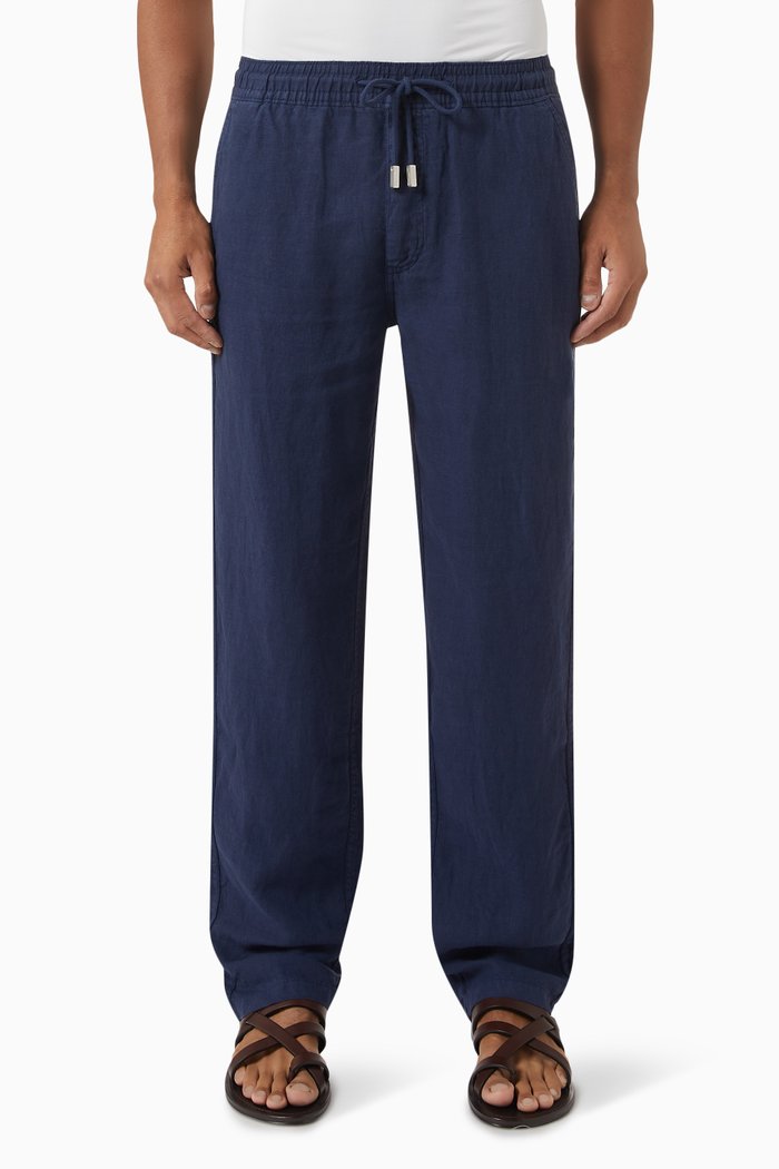 

Logo Patch Trousers in Linen, Blue