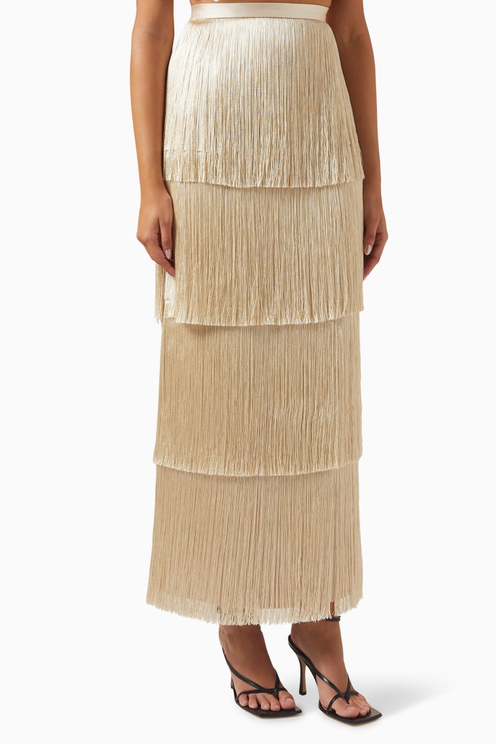 

Mono Fringe Column Maxi Skit in Viscose & Rayon, Neutral