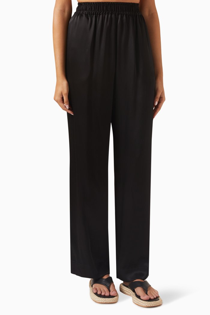 

Gathered Pants in Satin, Black