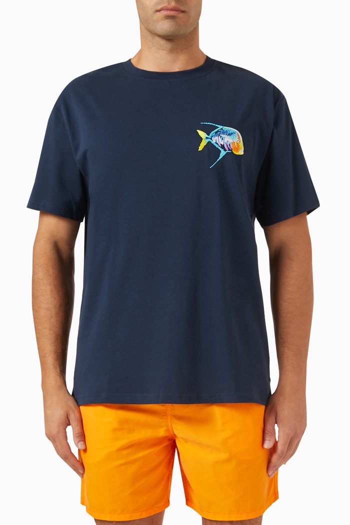 

Ted Embroidered T-shirt in Organic Cotton-jersey, Blue