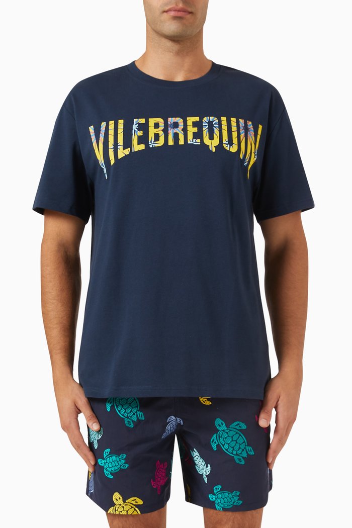 

Tareck Tie-dyed Logo T-shirt in Organic Cotton-jersey, Blue