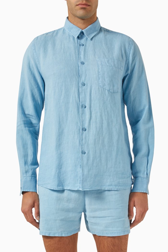 

Caroubis Mineral-dyed Shirt in Linen, Blue