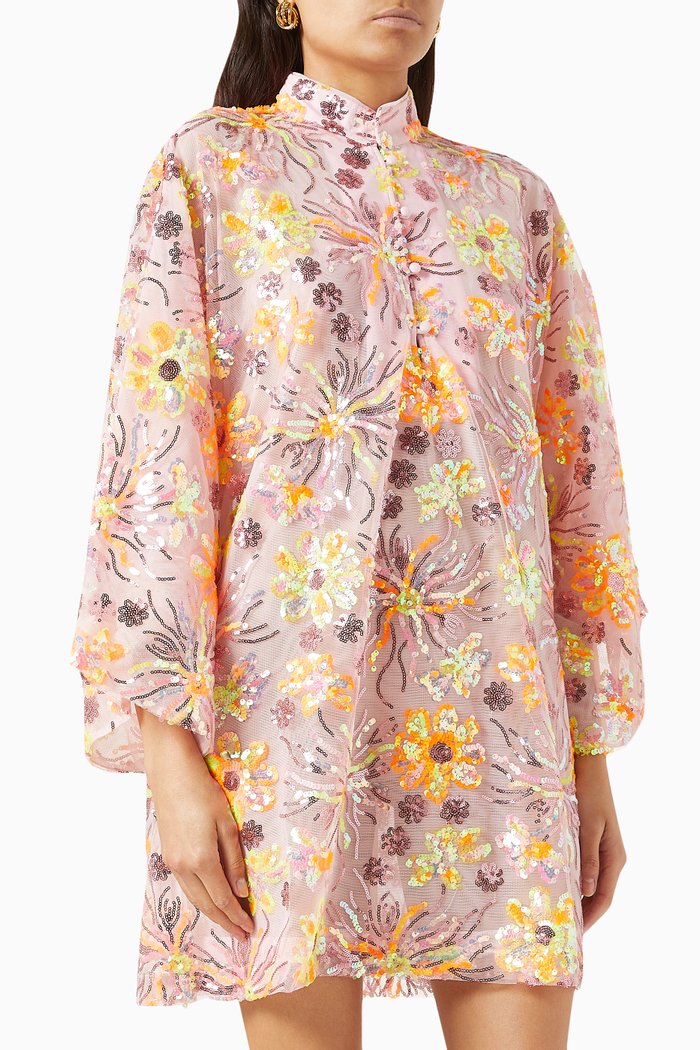 

Floral Mini Kaftan in Sequin, Multicolour