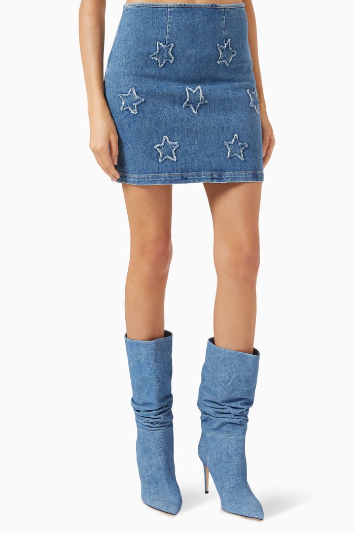 

Star Mini Skirt in Denim, Blue