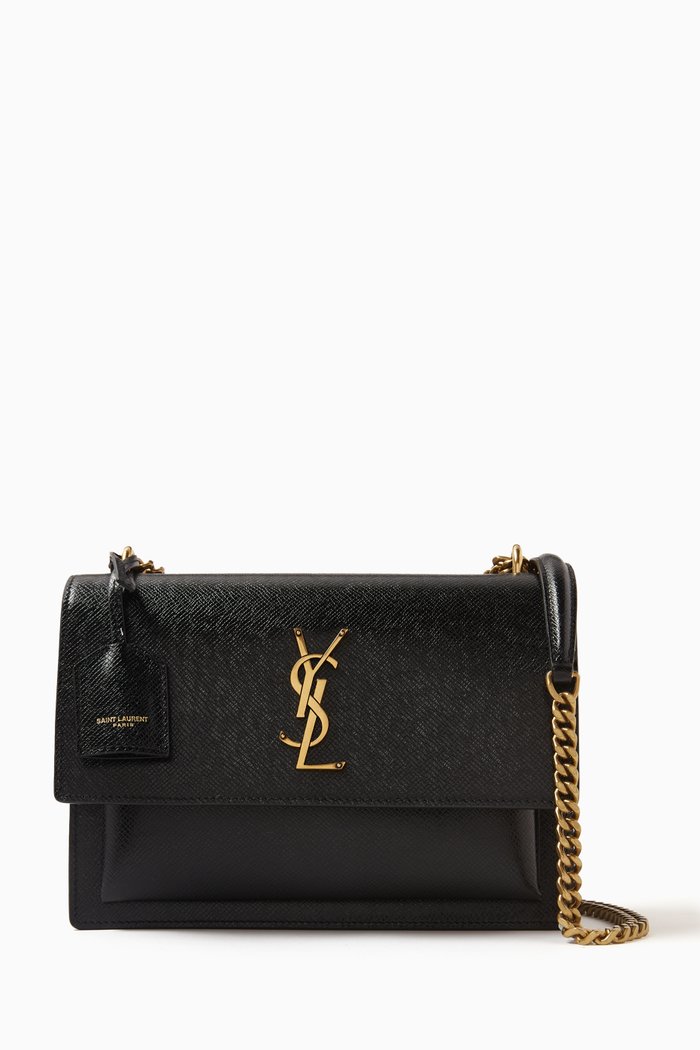 

Medium Sunset Bag in Coated Bark Leather, Black