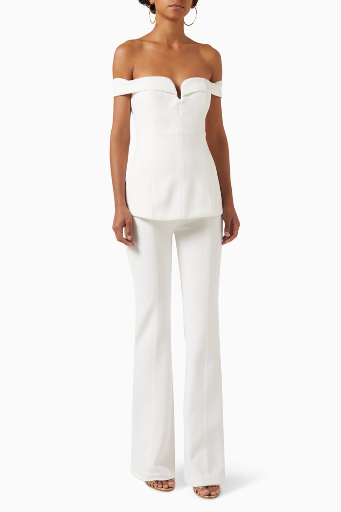 

Zephyr Off-shoulder Jumpsuit in Crepe, White