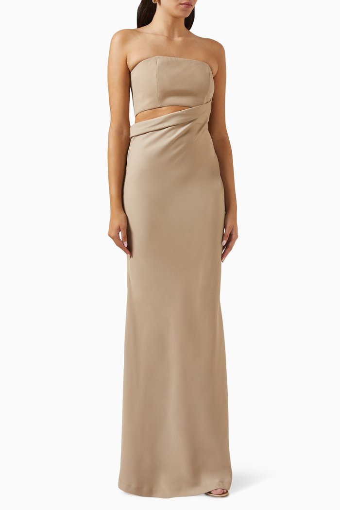 Blossom Draped Maxi Dress in Satin, Green