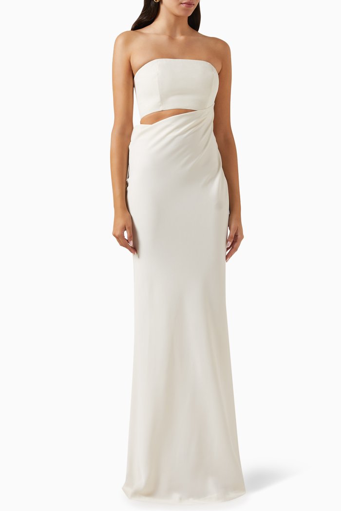 

Blossom Draped Maxi Dress in Satin, Neutral