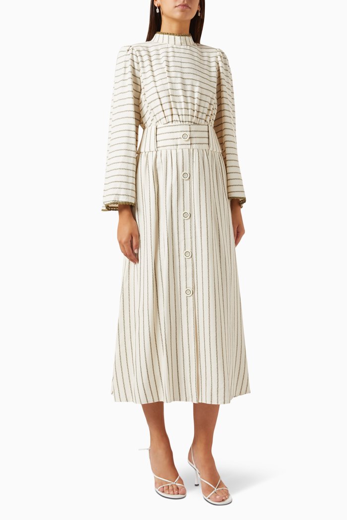 

Striped Midi Dress in Viscose-blend, White