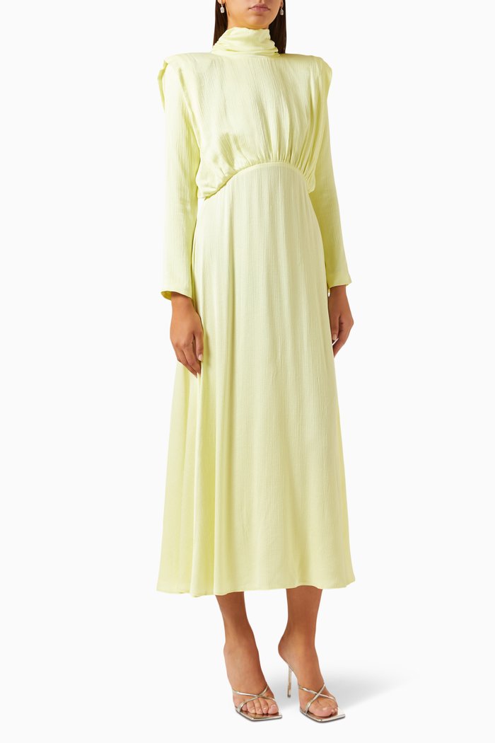 

Textured Midi Dress in Satin, Yellow
