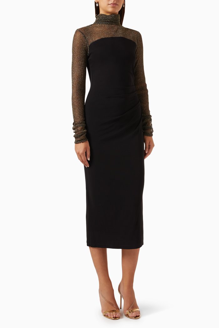 

Shimmer Turtleneck Midi Dress in Viscose-blend, Black