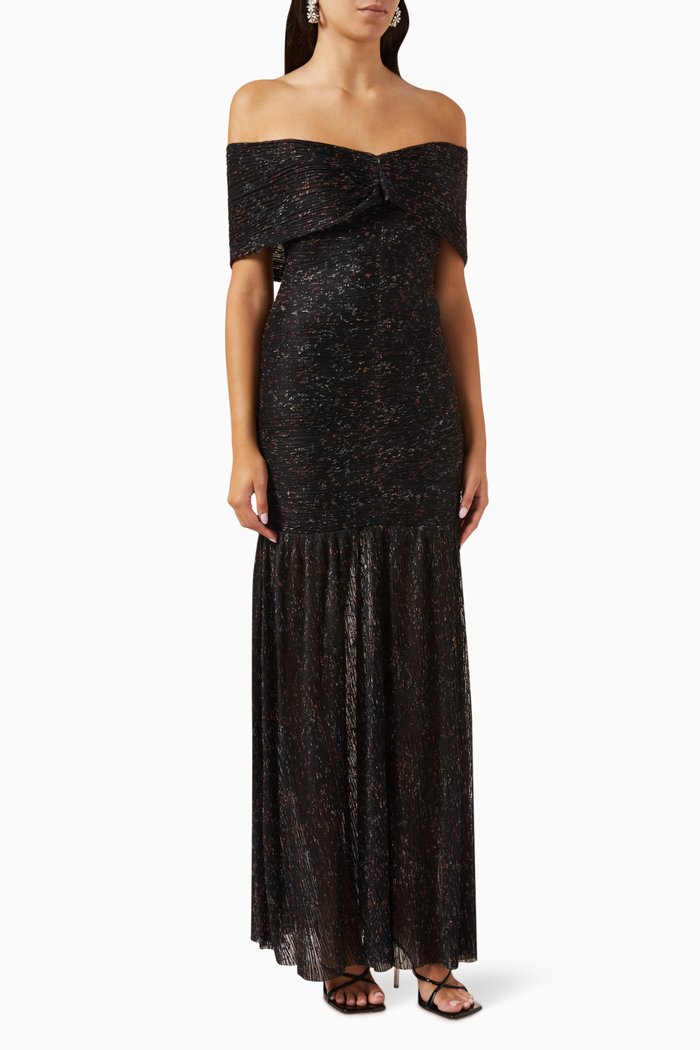 

Off-shoulder Maxi Dress in Lace, Black