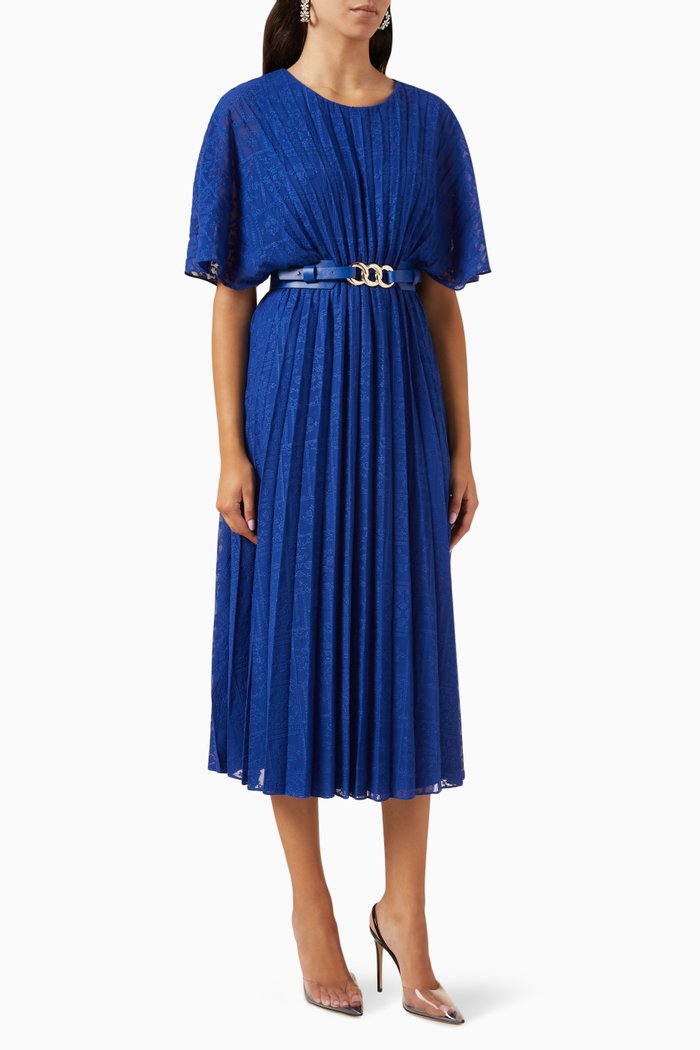 

Belted Midi Dress in Pleated-fabric, Blue