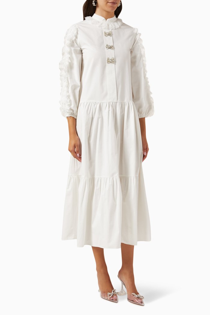

Ruffled Midi Dress in Cotton, White