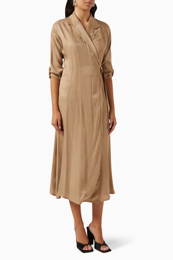 

Wrap Midi Dress in Satin, Gold
