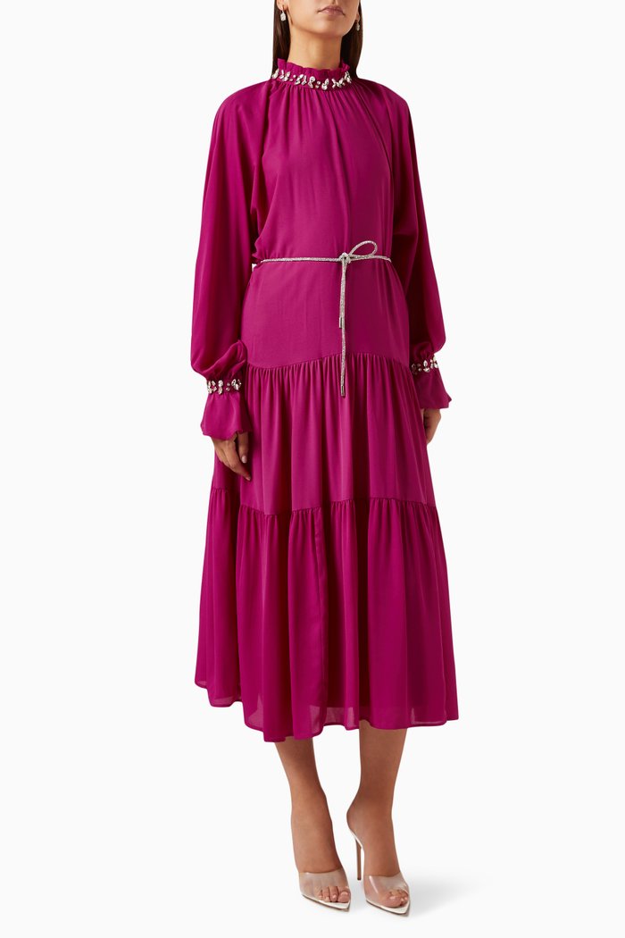 

Crystal-embellished Tiered Midi Dress, Pink