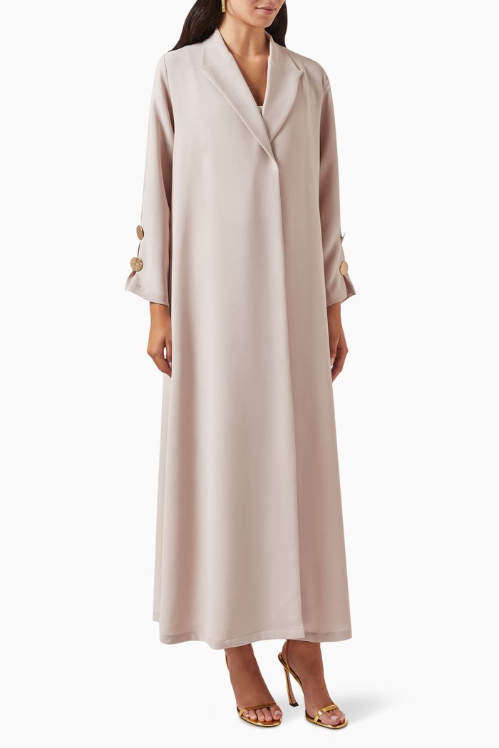 

Peak-lapel Jacket Abaya in Crepe, Neutral