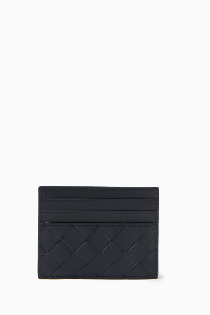 

Card Holder in Intrecciato Leather, Blue