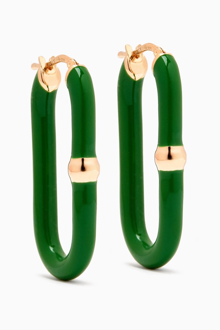 

Chains Oval Hoop Earrings in 18kt Gold-plated Sterling Silver, Green