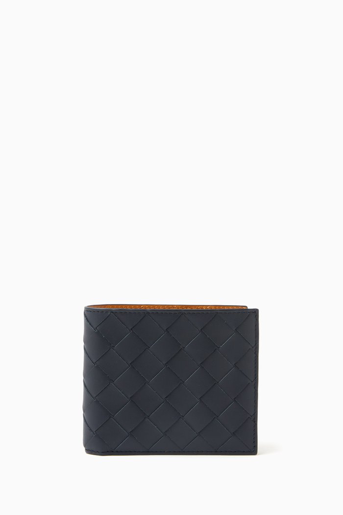 

Bi-fold Wallet in Intrecciato Leather, Blue