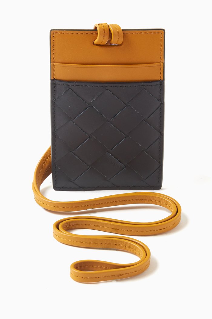 

Card Case on Strap in Intrecciato Leather, Blue