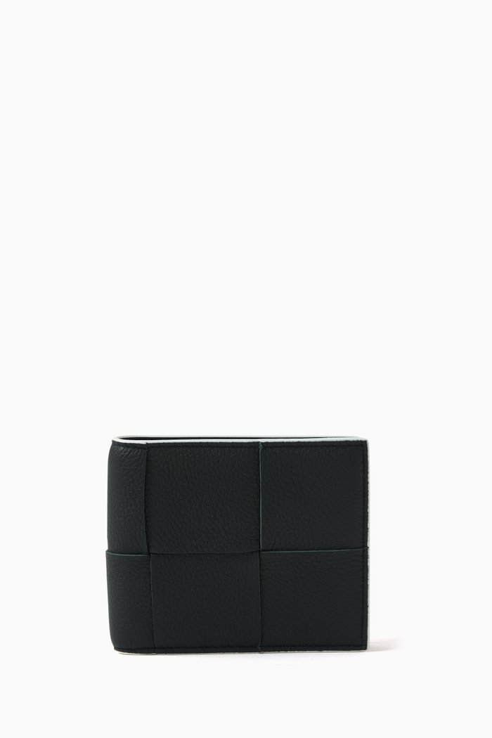 

Cassette Bi-fold Wallet in Intreccio Grained Leather, Green