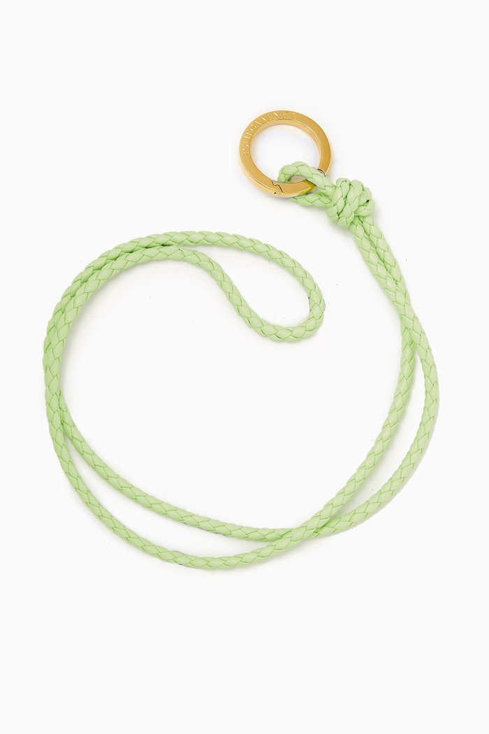 

Long Key Ring in Braided Leather, Green