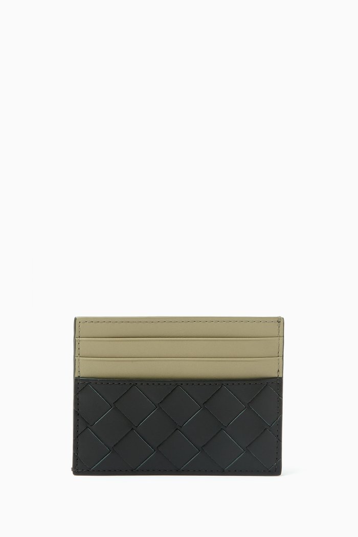 Credit Card Case in Intrecciato Leather, Green