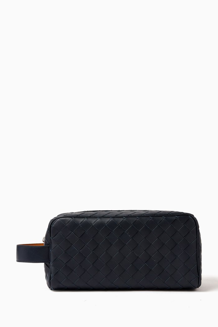 

Travel Pouch in Intrecciato Leather, Blue