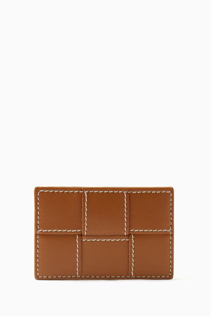 

Cassette Card Case in Intrecciato Leather, Brown