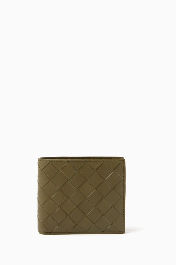 

Bi-fold Wallet in Intreccio Leather, Brown