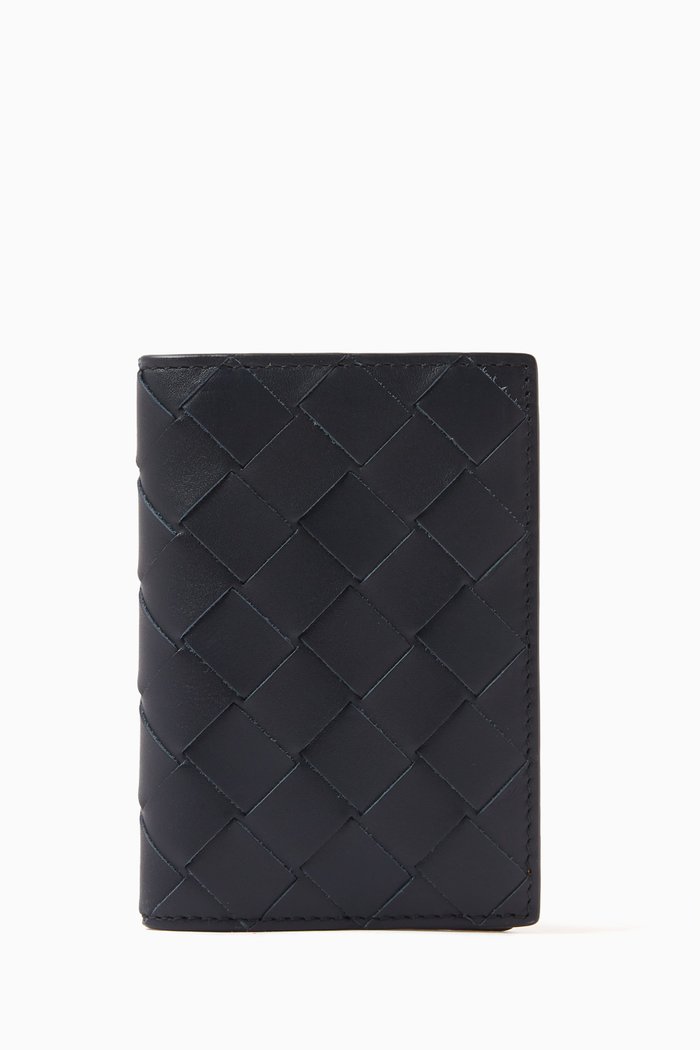 

Flap Card Case in Intrecciato Leather, Blue