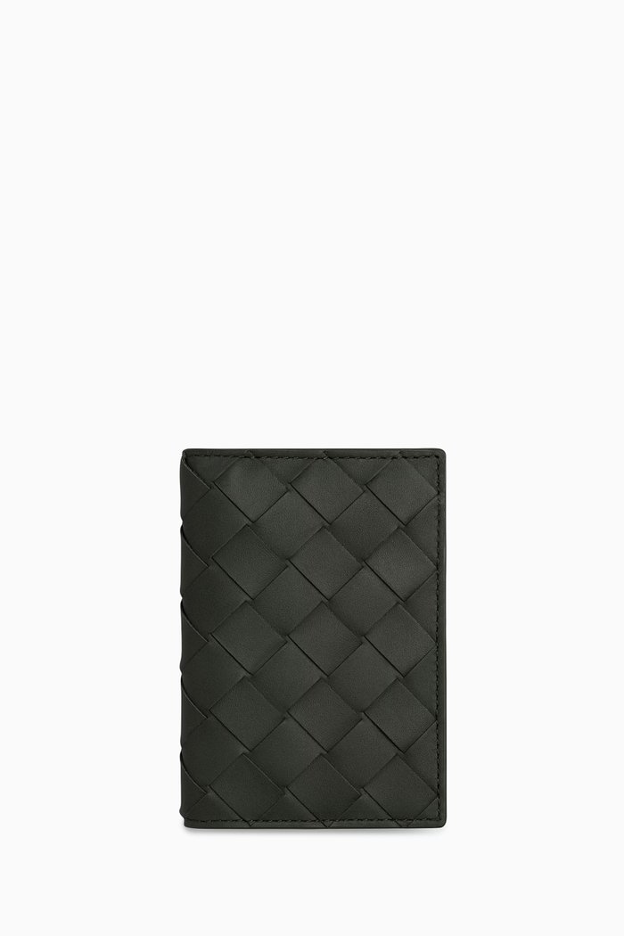 

Flap Card Case in Intrecciato Leather, Green