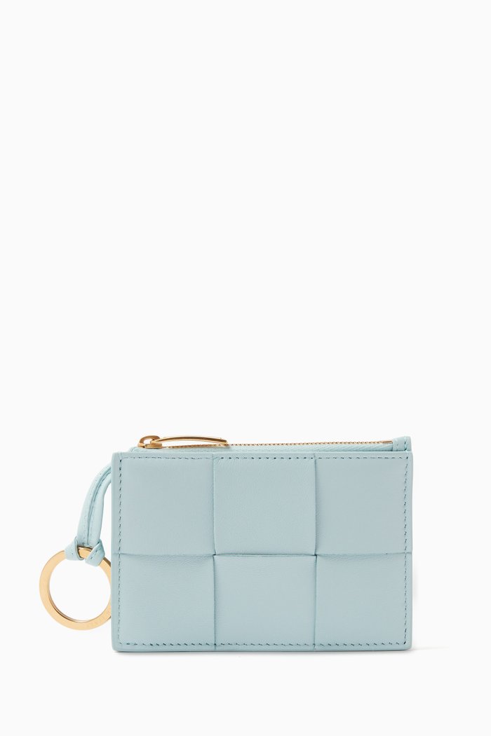 Cassette Key Pouch in Intrecciato Leather, Blue