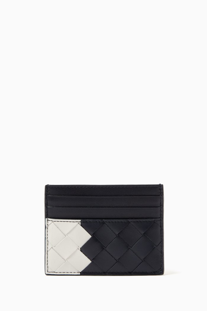 Credit Card Case in Intrecciato Leather, Blue