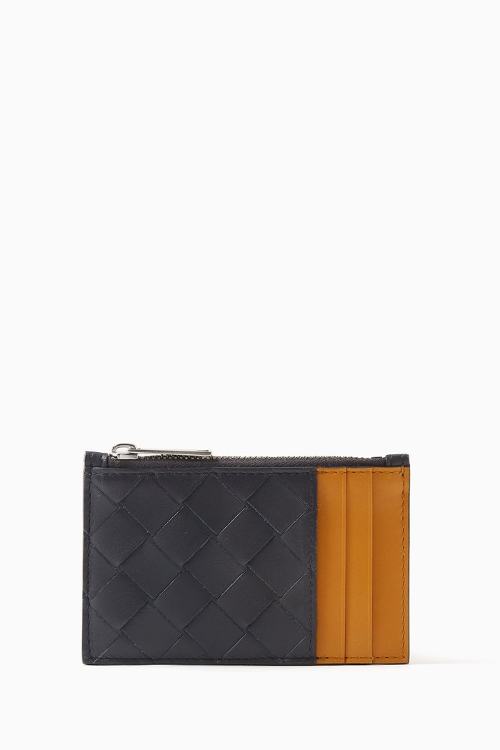 

Zipped Card Case in Intrecciato Leather, Blue