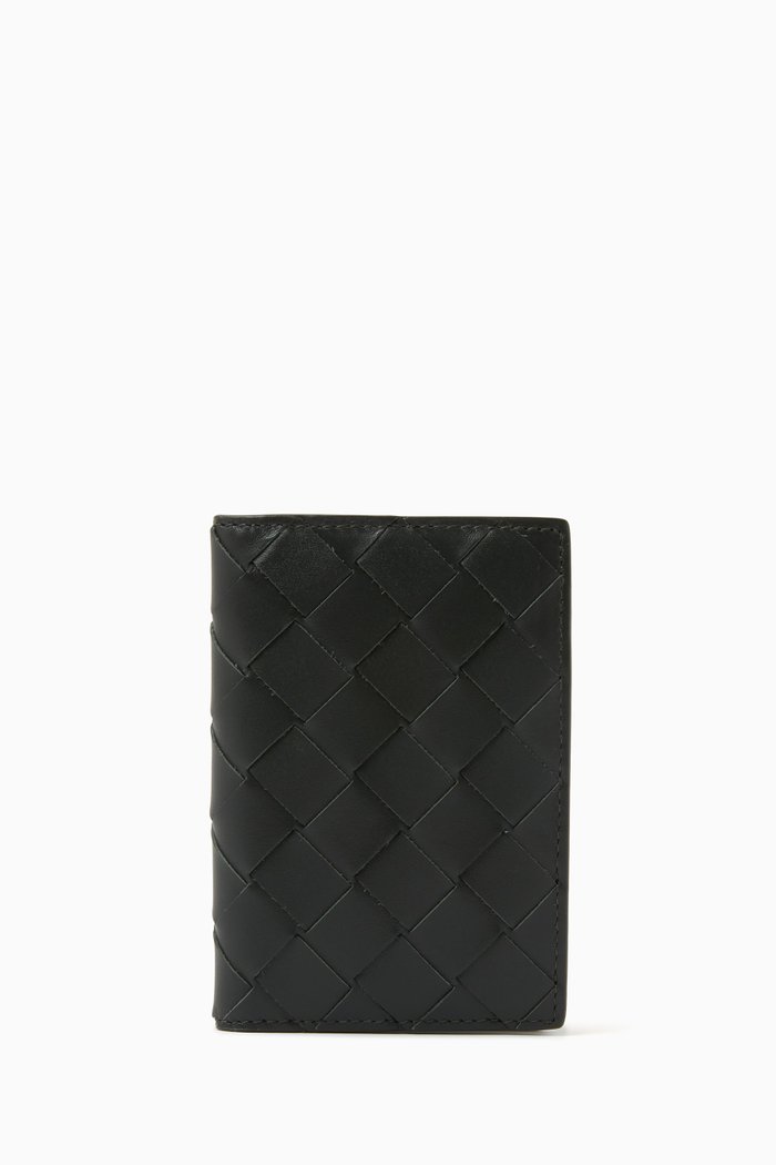 

Flap Card Case in Intrecciato Leather, Green
