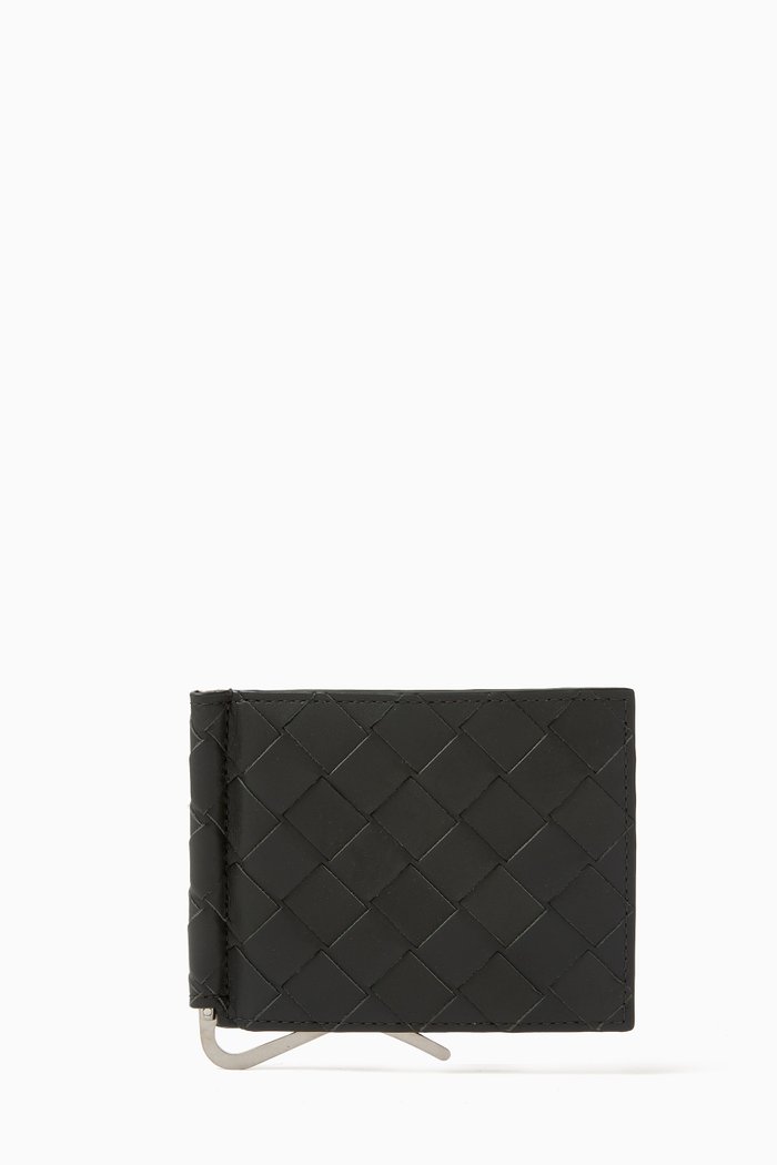 Bill Clip Wallet in Intrecciato Calfskin, Green