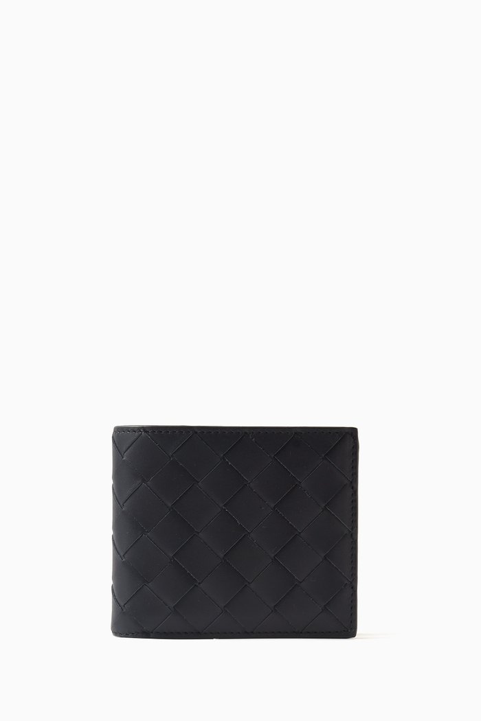 

Bi-fold Wallet in Intrecciato Leather, Blue