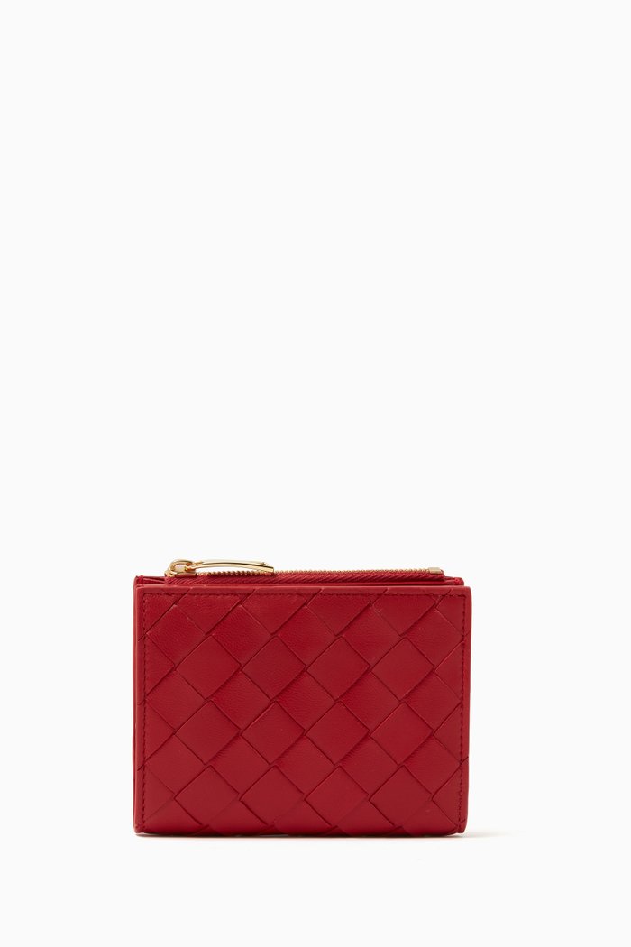 

Bi-fold Zip Wallet in Intrecciato Leather, Red