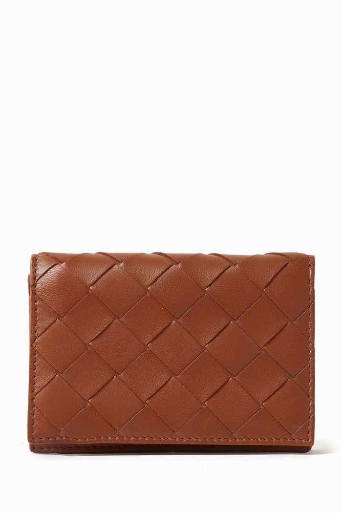 

Business Card Case in Intrecciato Leather, Brown
