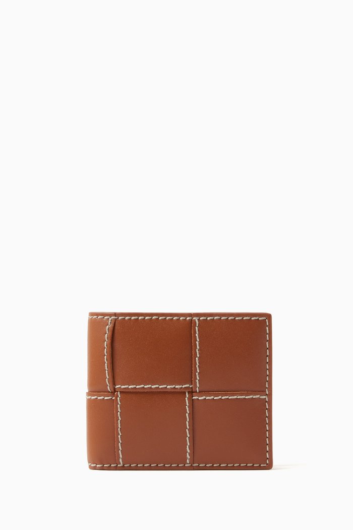 

Cassette Bi-fold Wallet in Intrecciato Leather, Brown
