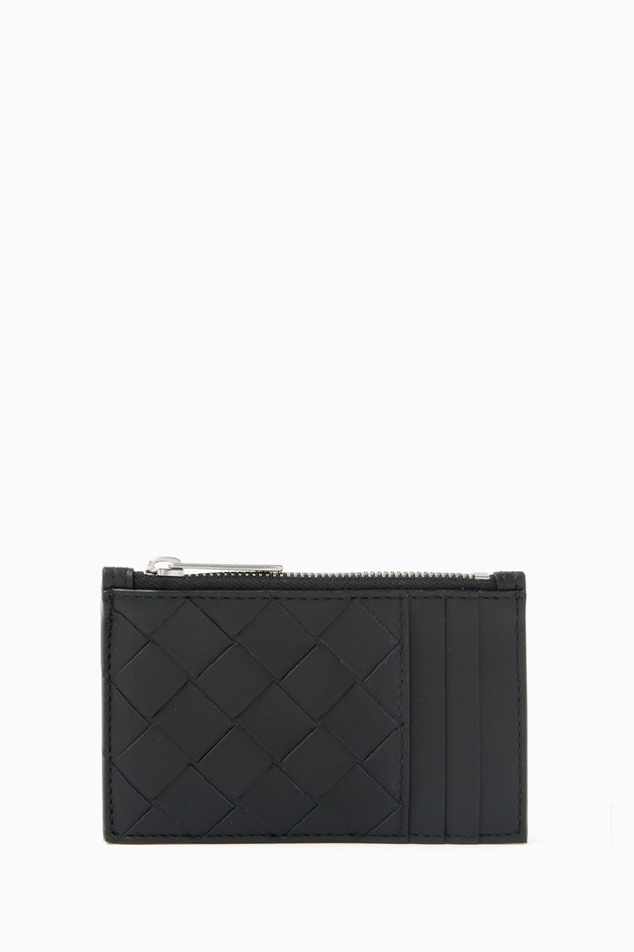 

Zipped Card Case in Intrecciato Leather, Black