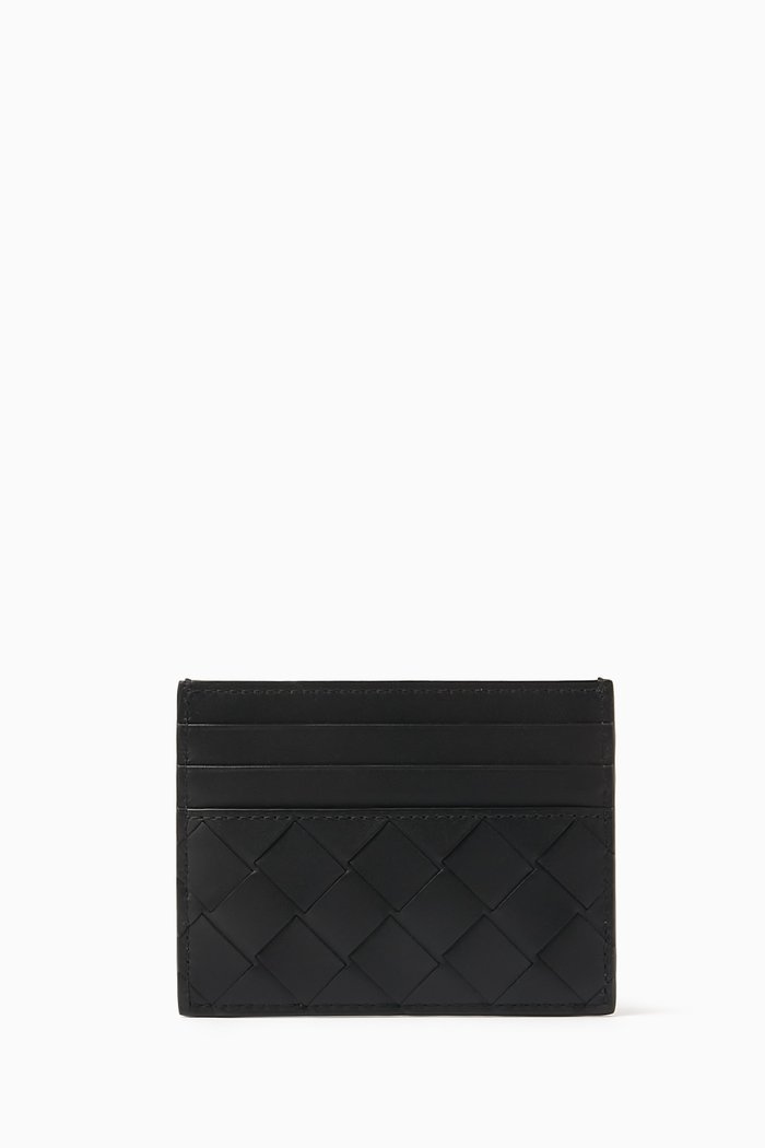 

Credit Card Case in Intrecciato Leather, Black